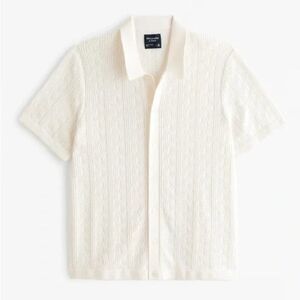 Abercrombie & Fitch AF Cable Button-Through Sweater Polo Knit Cream Preppy Med